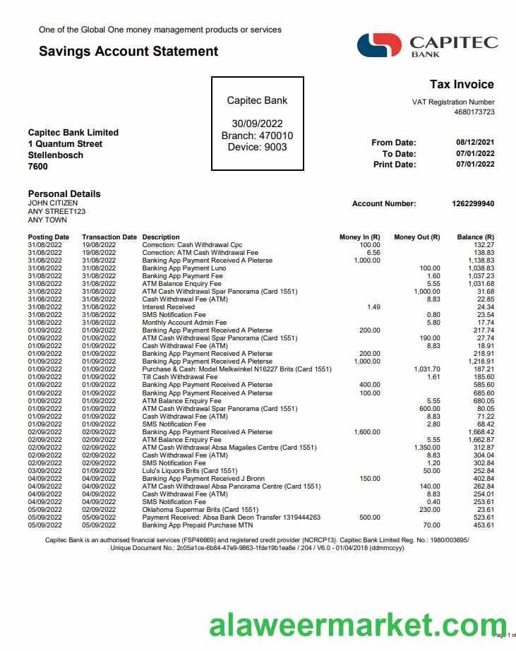 USA Capitec Bank Statement